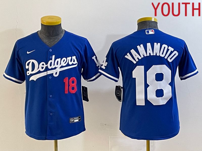 Youth Los Angeles Dodgers #18 Yamamoto Blue Nike Game MLB Jersey style 2->youth mlb jersey->Youth Jersey